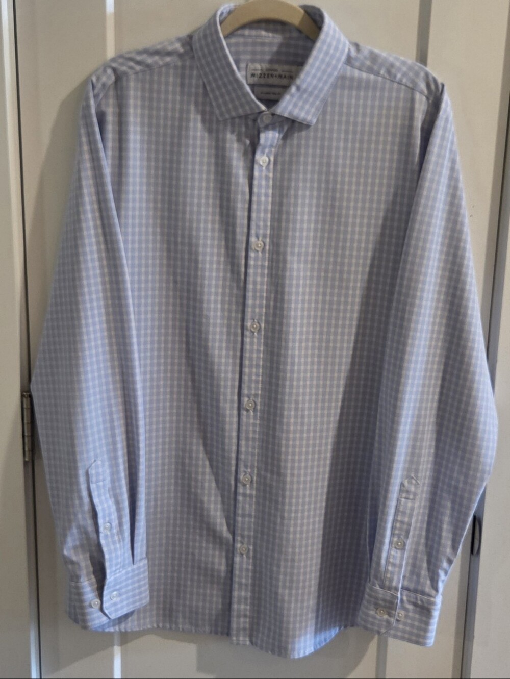 MIZZEN + MAIN Check-Plaid Button-Down Shirt Carolina Blue - Size XL Trim-Fit